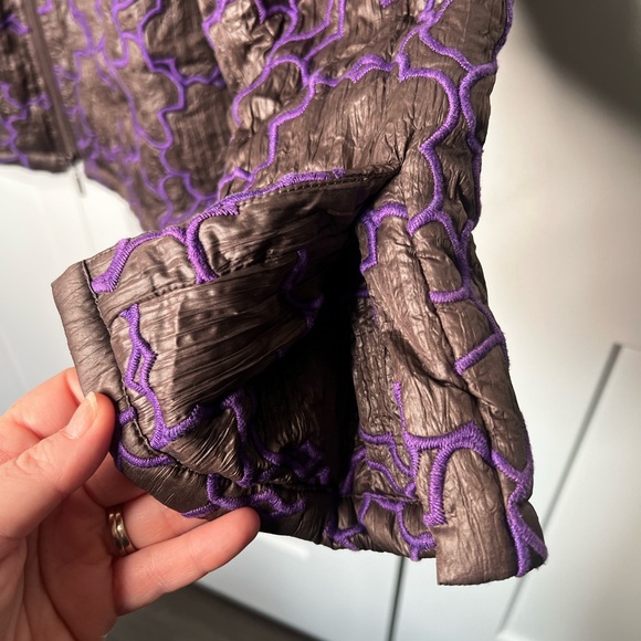 FINAL SALE Samuel Dong Gray and Purple Geo Print Crinkle Puffer Jacket - Picture 2 of 6